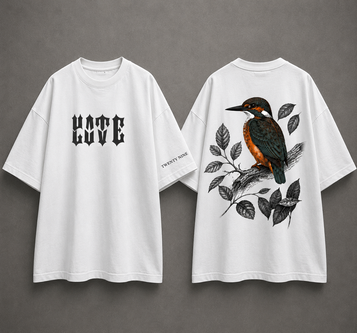 Twenty Nine Kingfisher Oversized Graphic T-Shirt – White Nature Streetwear