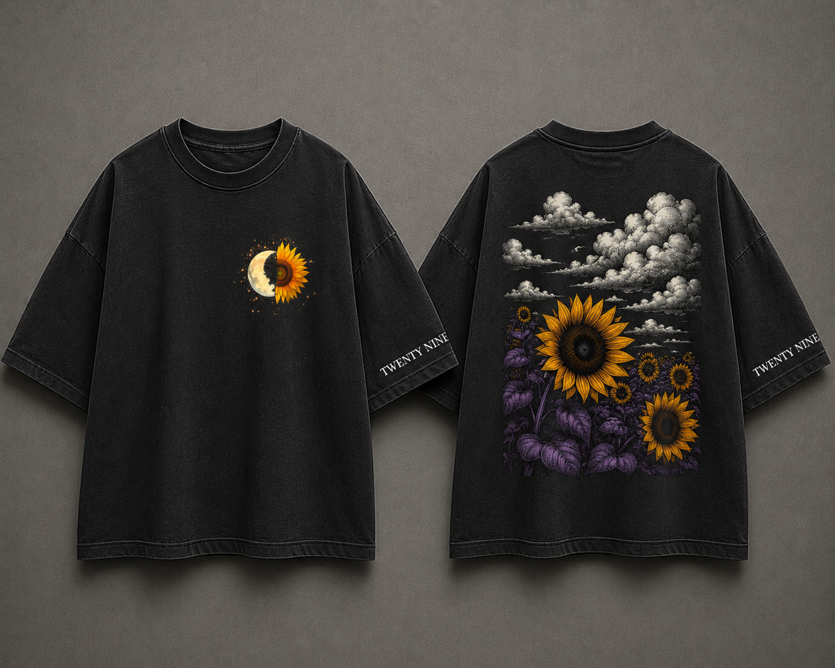 Twenty Nine Sunflower Eclipse Oversized Graphic T-Shirt – Black & White