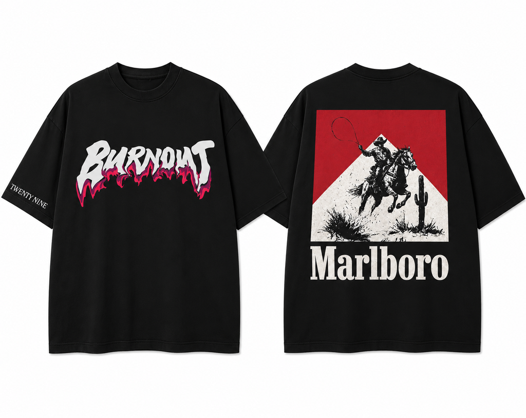 Twenty Nine Burnout Rider Oversized Graphic T-Shirt – Black & White