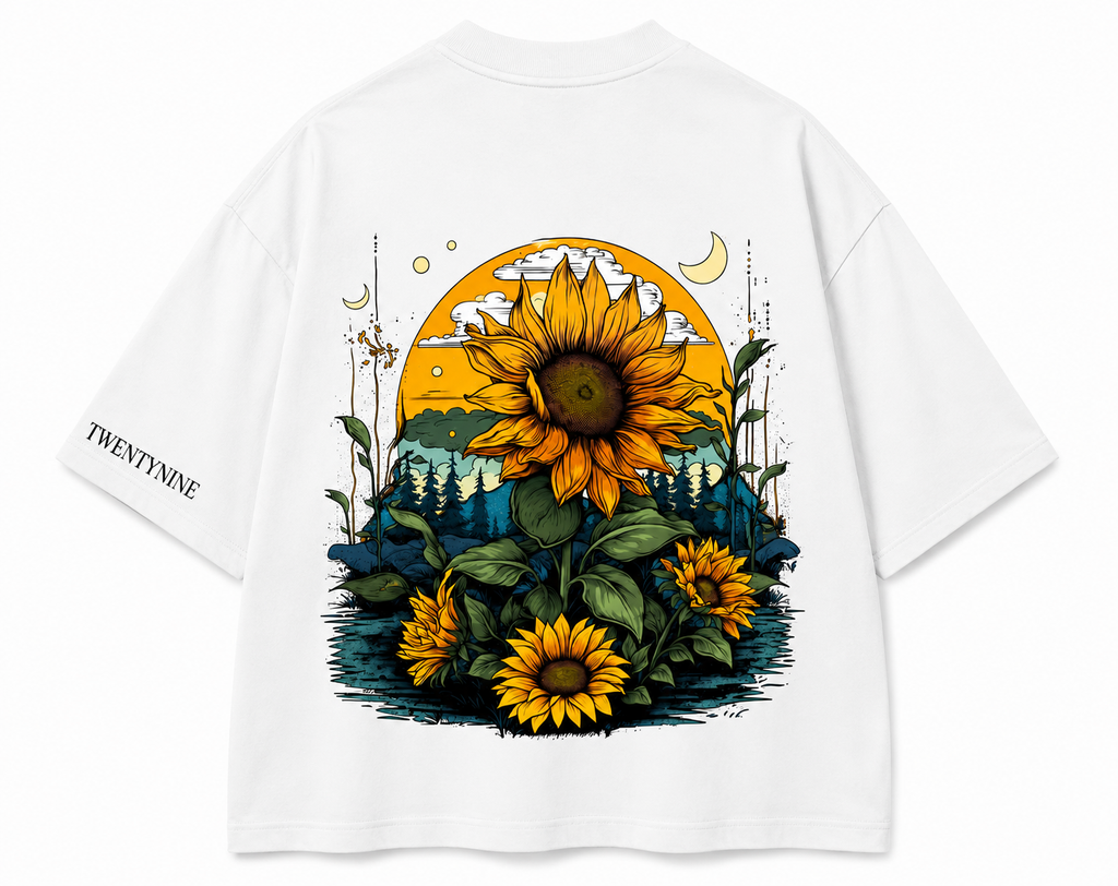 Twenty Nine Sunflower Torn Patch Oversized Graphic T-Shirt – Black & White