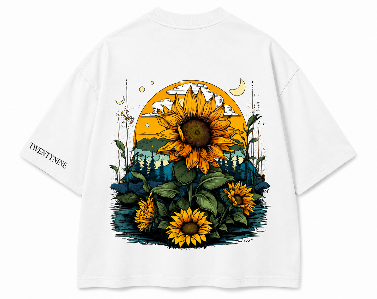 Twenty Nine Sunflower Torn Patch Oversized Graphic T-Shirt – Black & White
