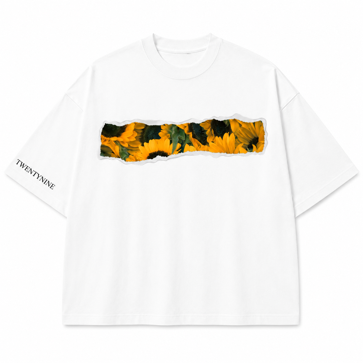 Twenty Nine Sunflower Torn Patch Oversized Graphic T-Shirt – Black & White