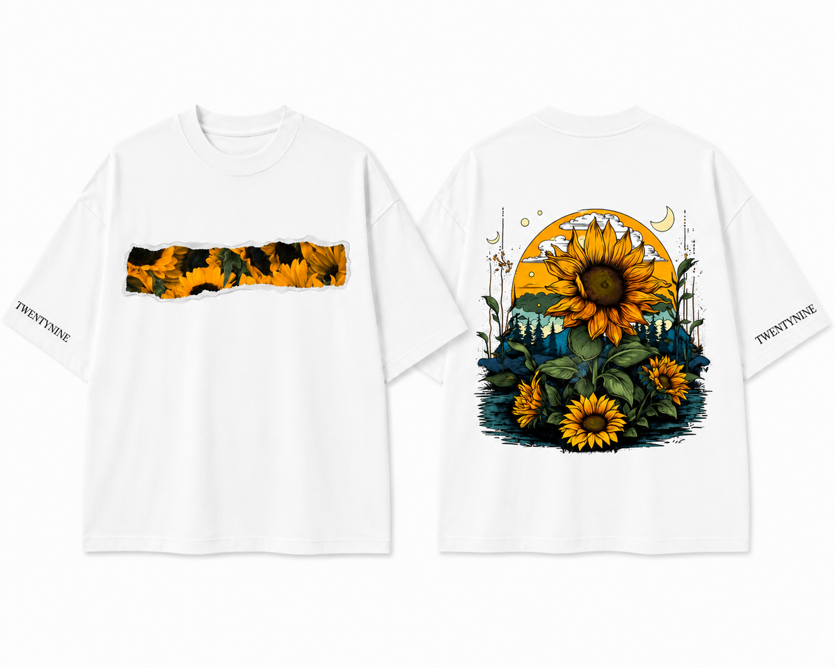 Twenty Nine Sunflower Torn Patch Oversized Graphic T-Shirt – Black & White