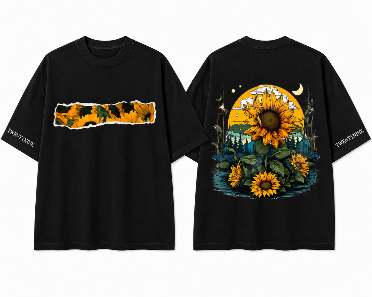 Twenty Nine Sunflower Torn Patch Oversized Graphic T-Shirt – Black & White