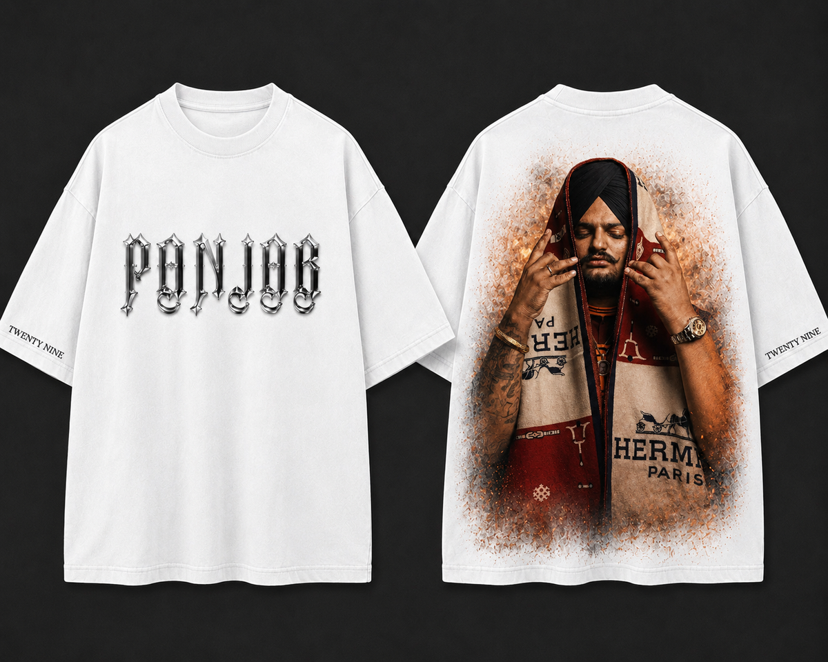 Sidhu Moose Wala Oversized Graphic T-Shirt – Black & White Punjab Streetwear