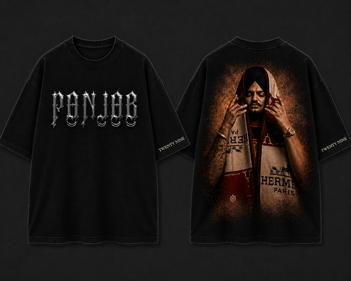 Sidhu Moose Wala Oversized Graphic T-Shirt – Black & White Punjab Streetwear