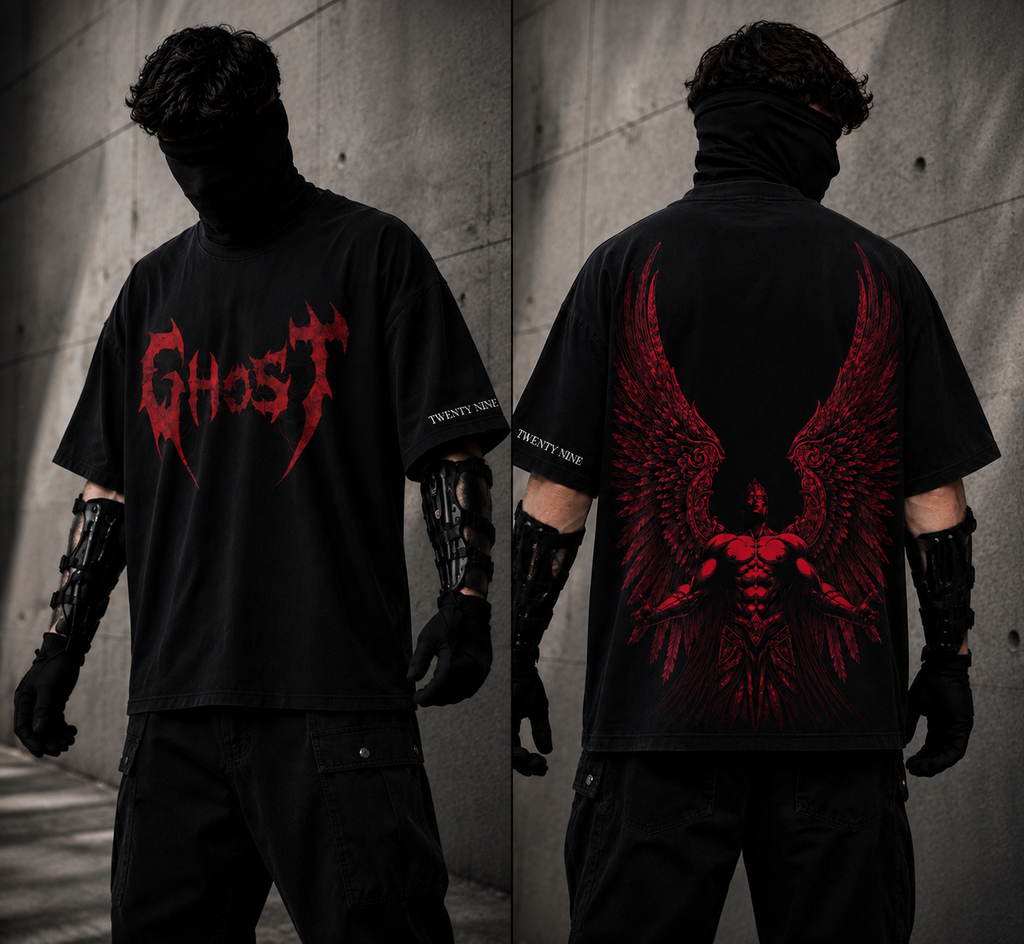 Dark Angel Wing Oversized Graphic T-Shirt – Black Gothic Streetwear