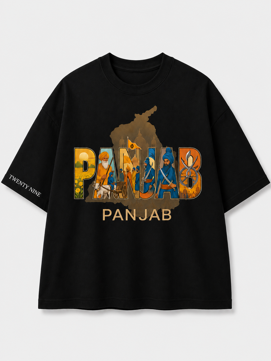 Punjab Heritage Oversized Graphic T-Shirt – Black Punjabi Streetwear