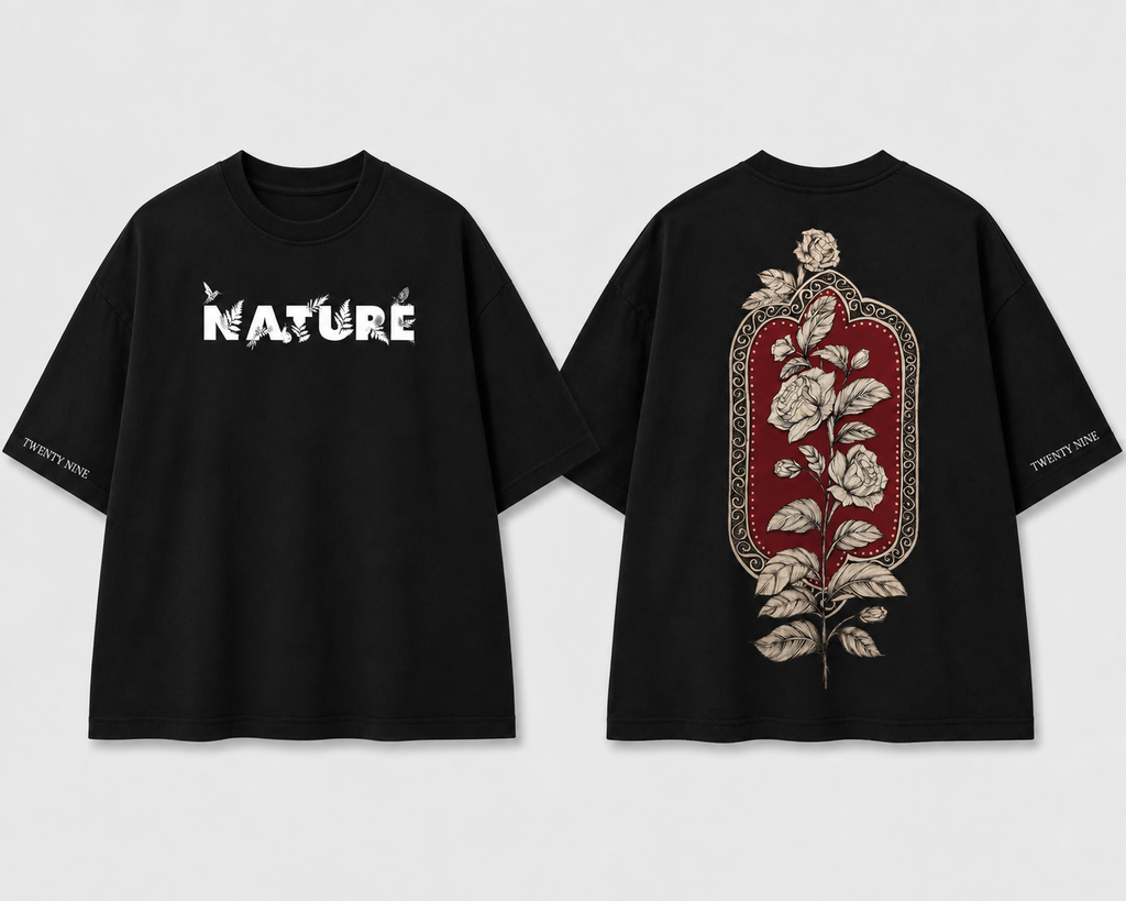 Rose Garden Oversized Graphic T-Shirt – Black Floral Streetwear