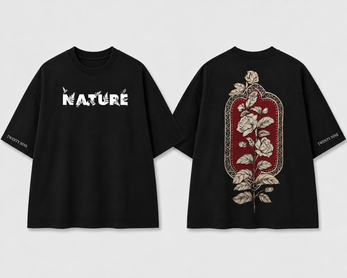 Rose Garden Oversized Graphic T-Shirt – Black Floral Streetwear